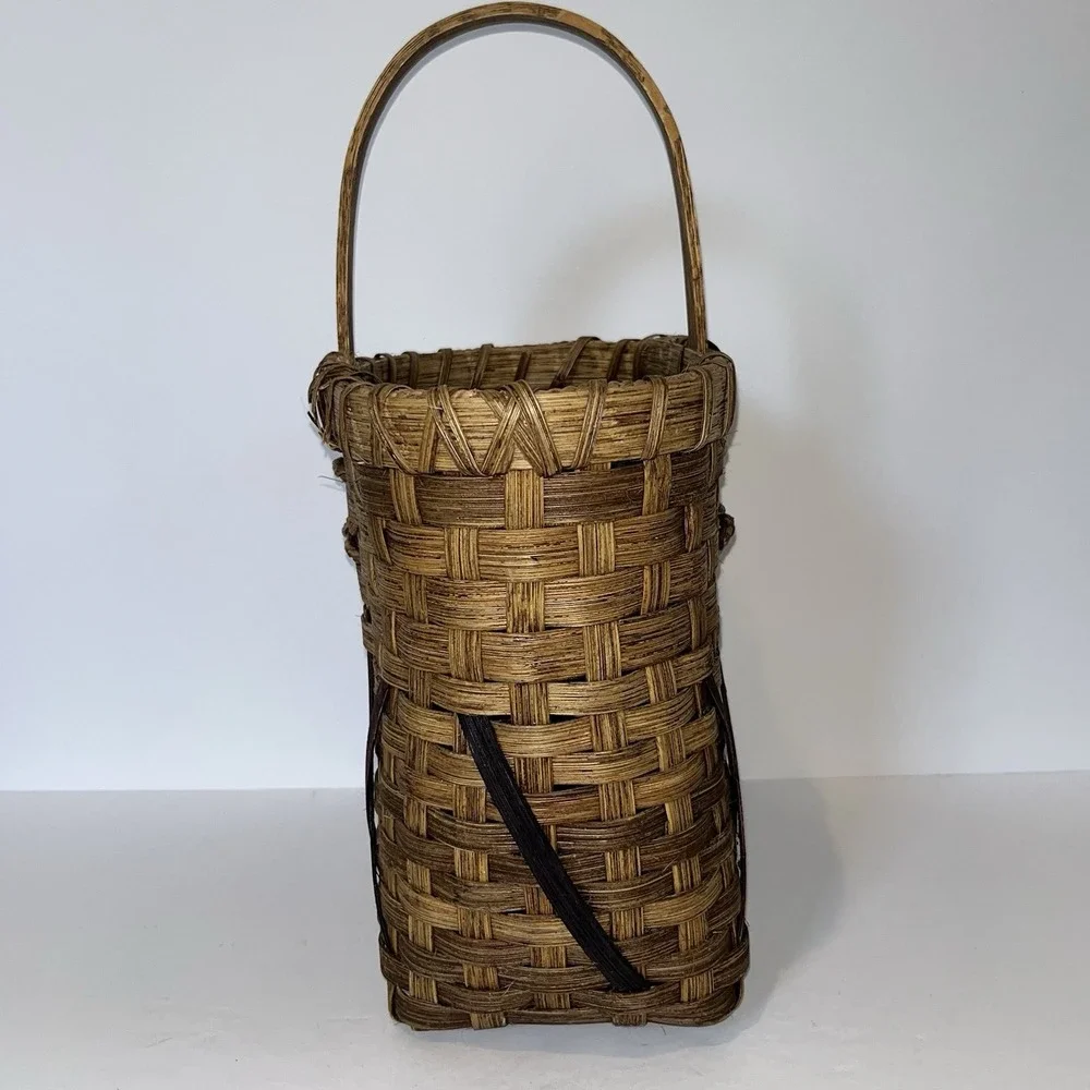 Vintage Splint‎ Basket Handmade Wood Handle 2001 Signed Wine Holder Gathering